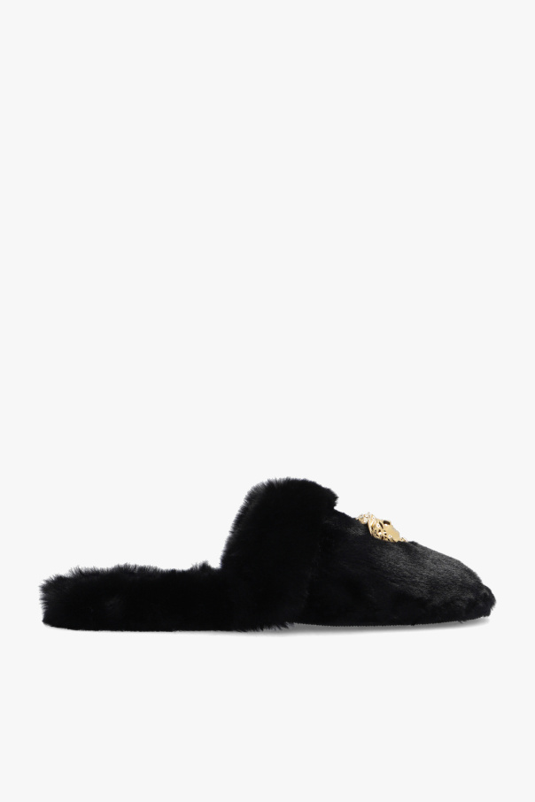 Salvatore Ferragamo Viva ballerina shoes Blau SchaferandweinerShops Italy Black Fur slides Versace Home